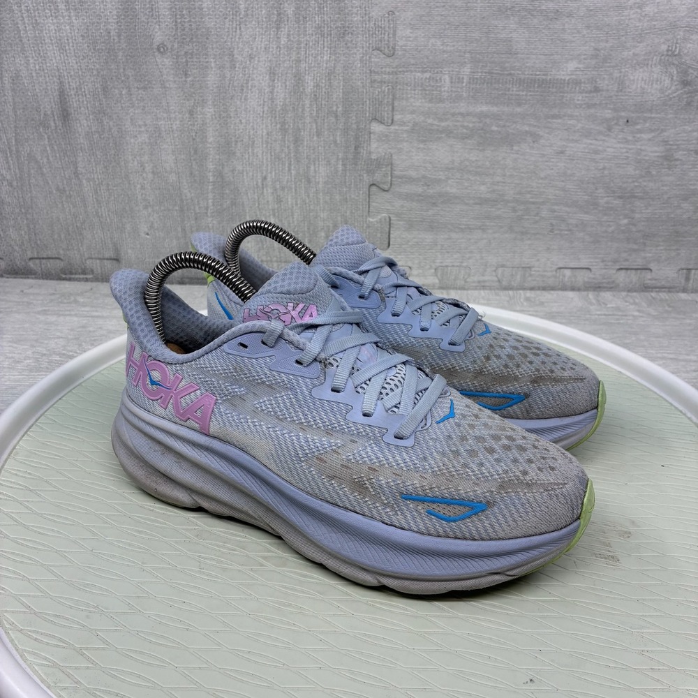 Hoka Clifton 9 Running Shoes Women's 6.5 Grey Pink Blue Low Top Sneakers 1127896 - Picture 3 of 7